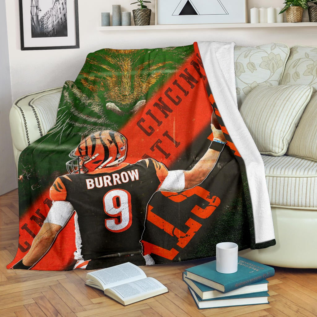 Cincinnati Bengals American Football Burrow 9 Angry Bengal Tiger Underground Fleece Blankets
