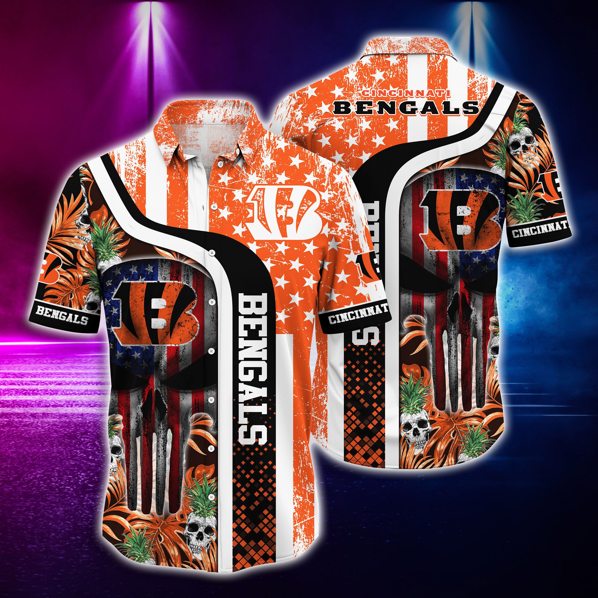 Cincinnati Bengals and skull Hawaiian Shirt