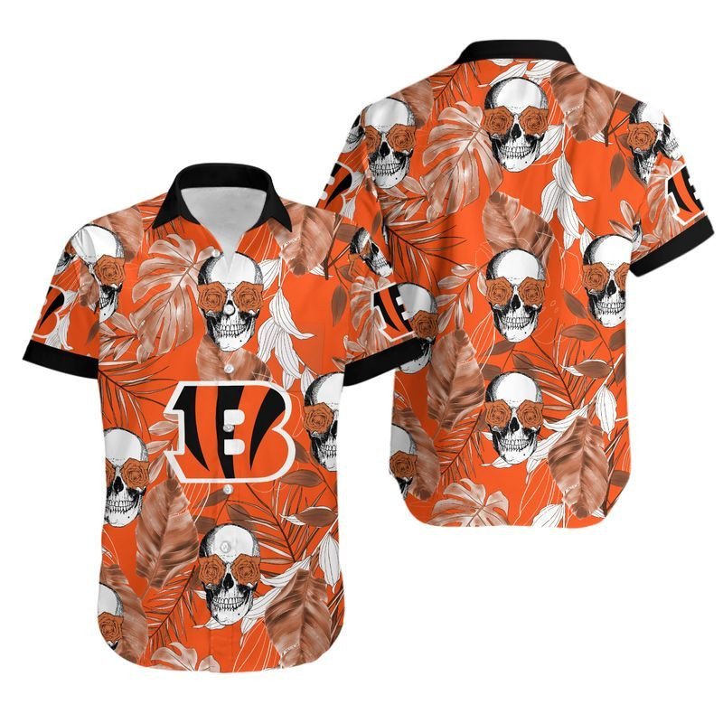 Cincinnati Bengals Coconut Leaves And Skulls Hawaiian Shirt