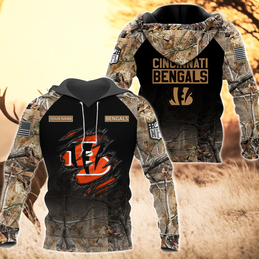 Cincinnati Bengals Custom Name Hunting Camo Hoodie