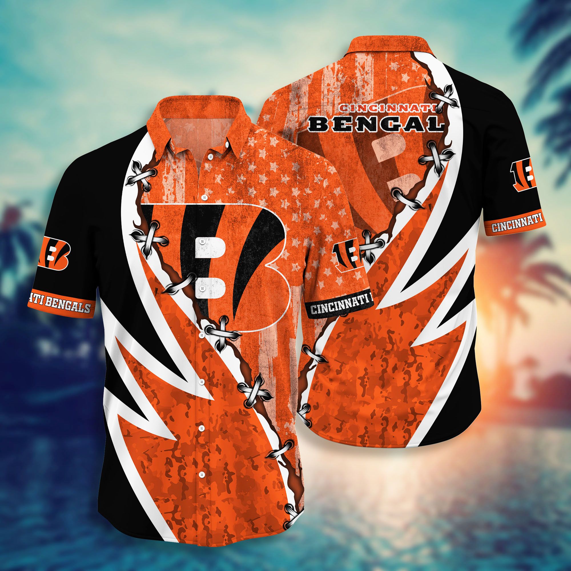 Cincinnati Bengals Flag American Distressed Hawaiian Shirt