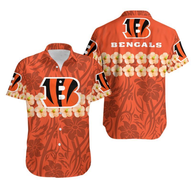 Cincinnati Bengals Flower and Logo Hawaiian Shirt