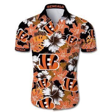 Cincinnati Bengals Hawaiian 3D Shirt Tropical Flower Slim Fit Body- Nlf