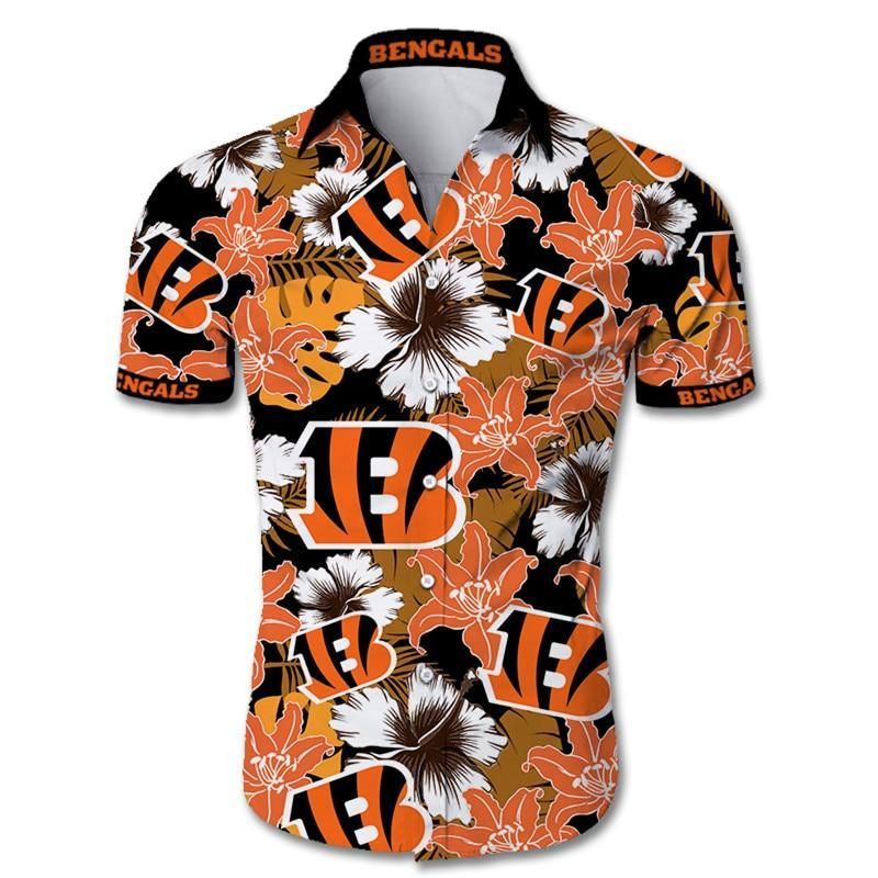 Cincinnati Bengals Hawaiian Shirt Tropical Flower Slim Fit Body