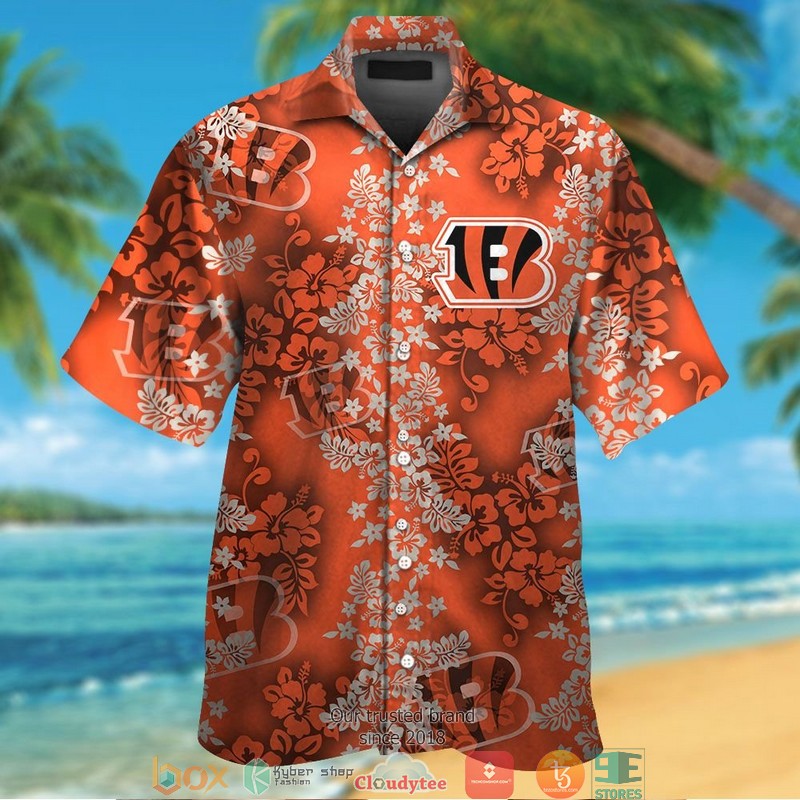 Cincinnati Bengals hibiscus flower orange pattern Hawaiian Shirt
