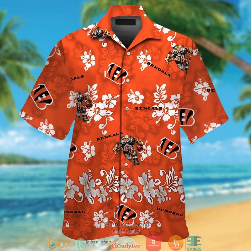 Cincinnati Bengals hibiscus pattern orange Hawaiian Shirt