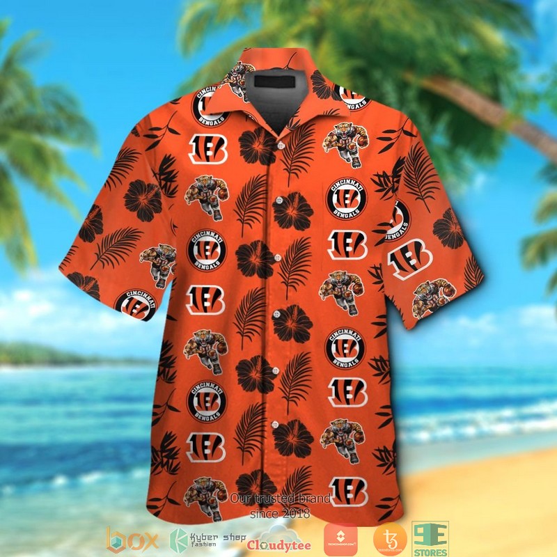 Cincinnati Bengals leaf hibiscus orange pattern Hawaiian Shirt