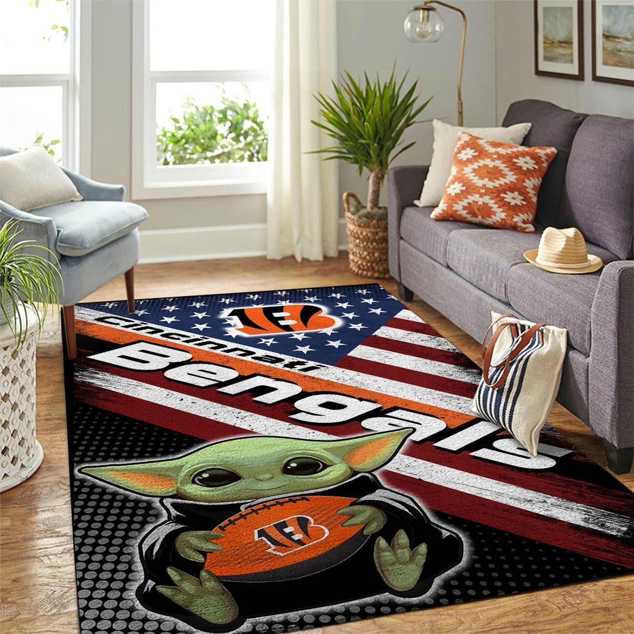 Cincinnati Bengals Living Room Area Rectangle Rug