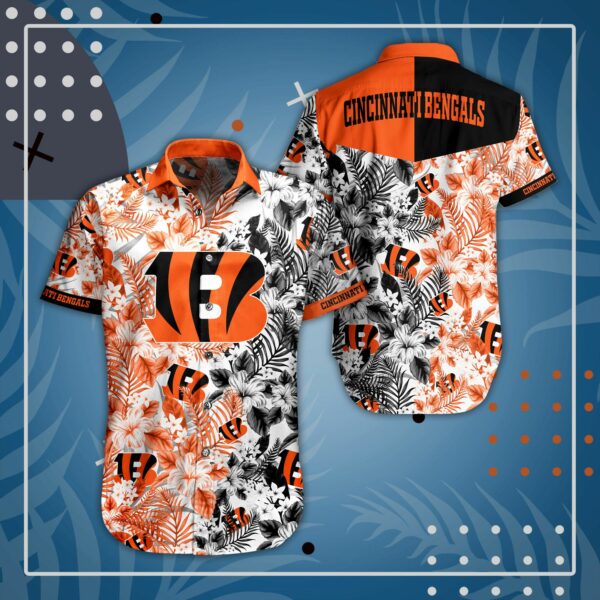 Cincinnati Bengals Logo and Floral Hawaiian Shirt