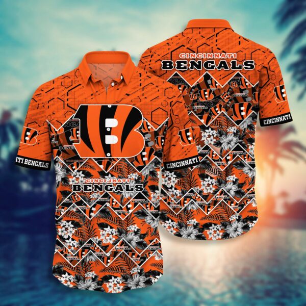 Cincinnati Bengals Many Logo and Flower Hawaiian Shirt