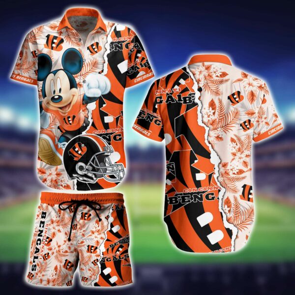 Cincinnati Bengals Mickey Mouse and helmet Hawaiian Shirt