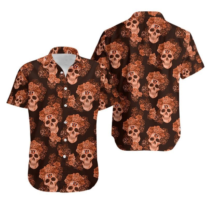 Cincinnati Bengals Mystery Skull And Flower Hawaiian Shirt