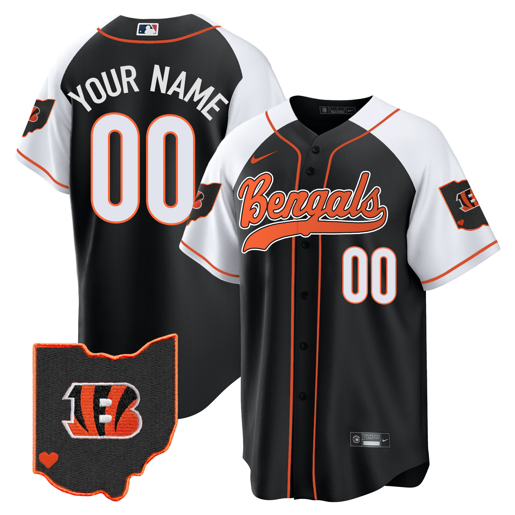 Cincinnati Bengals Ohio Patch Baseball Custom Alternate Jersey - All Stitched 