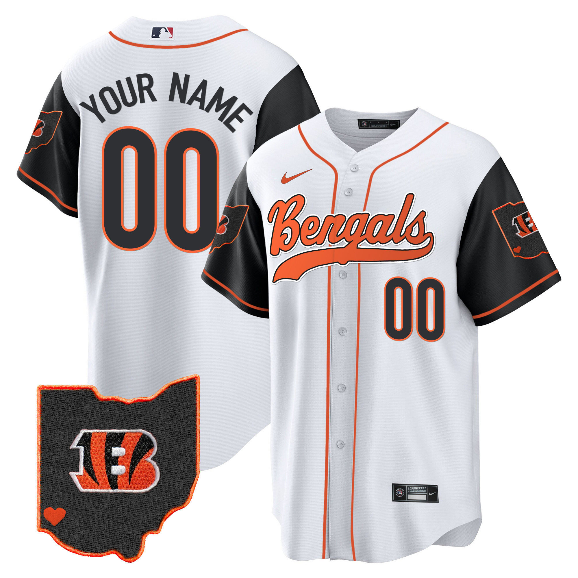 Cincinnati Bengals Ohio Patch Baseball Custom Color Rush Jersey - All Stitched 