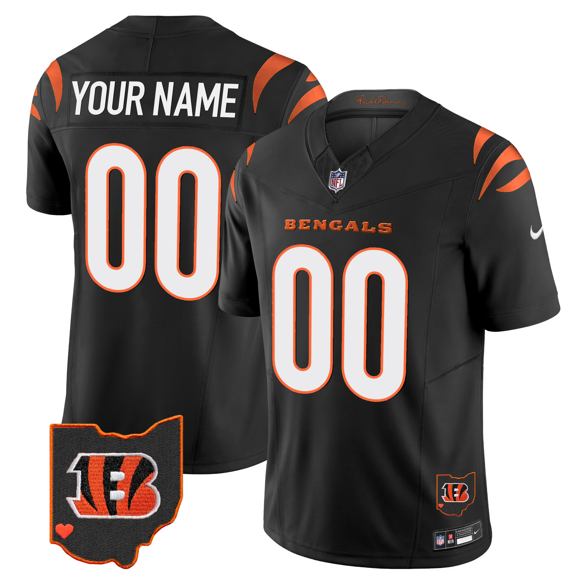 Cincinnati Bengals Ohio Patch Vapor Limited Custom Black Jersey - All Stitched 