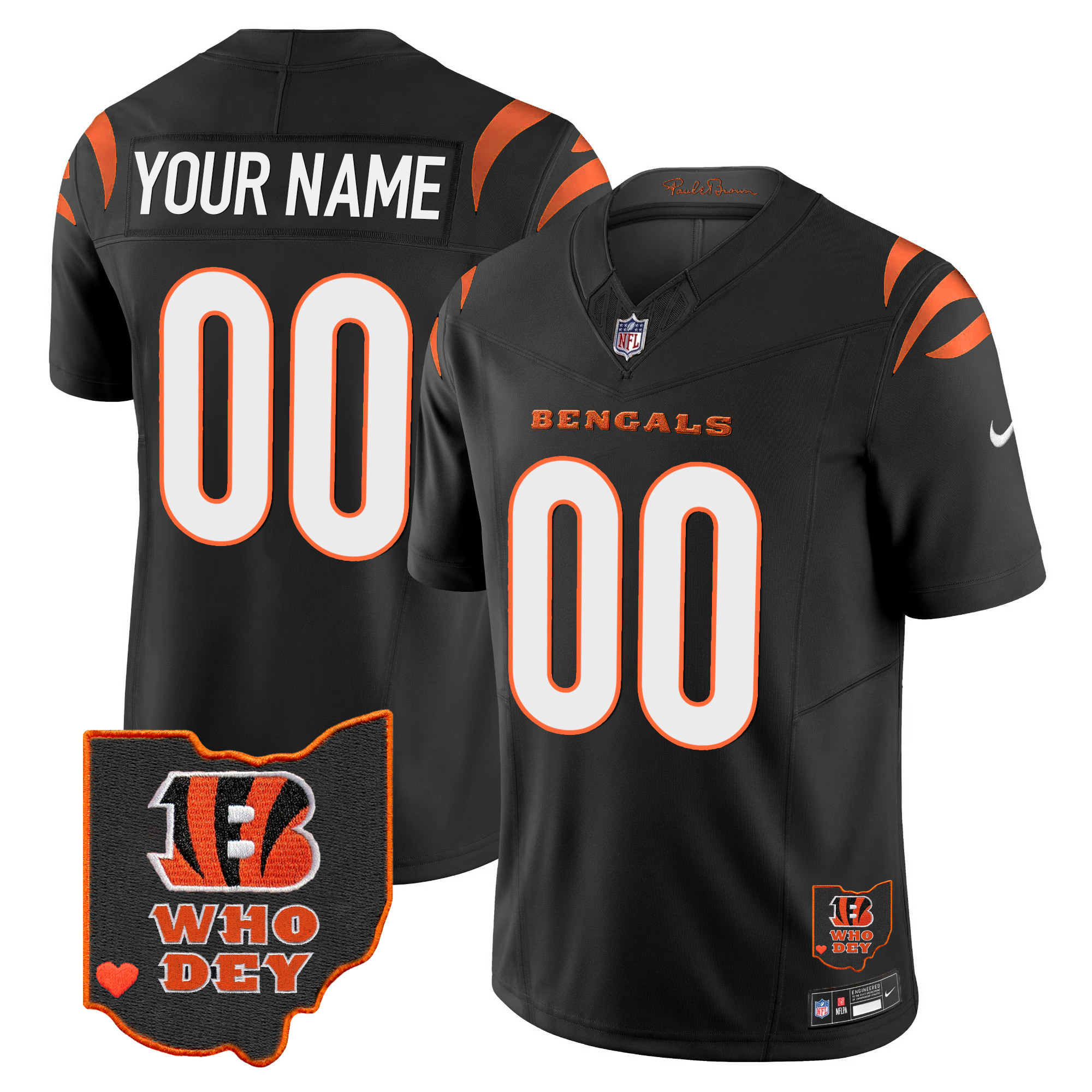 Cincinnati Bengals Ohio Patch Vapor Limited Custom Black Jersey - All Stitched 