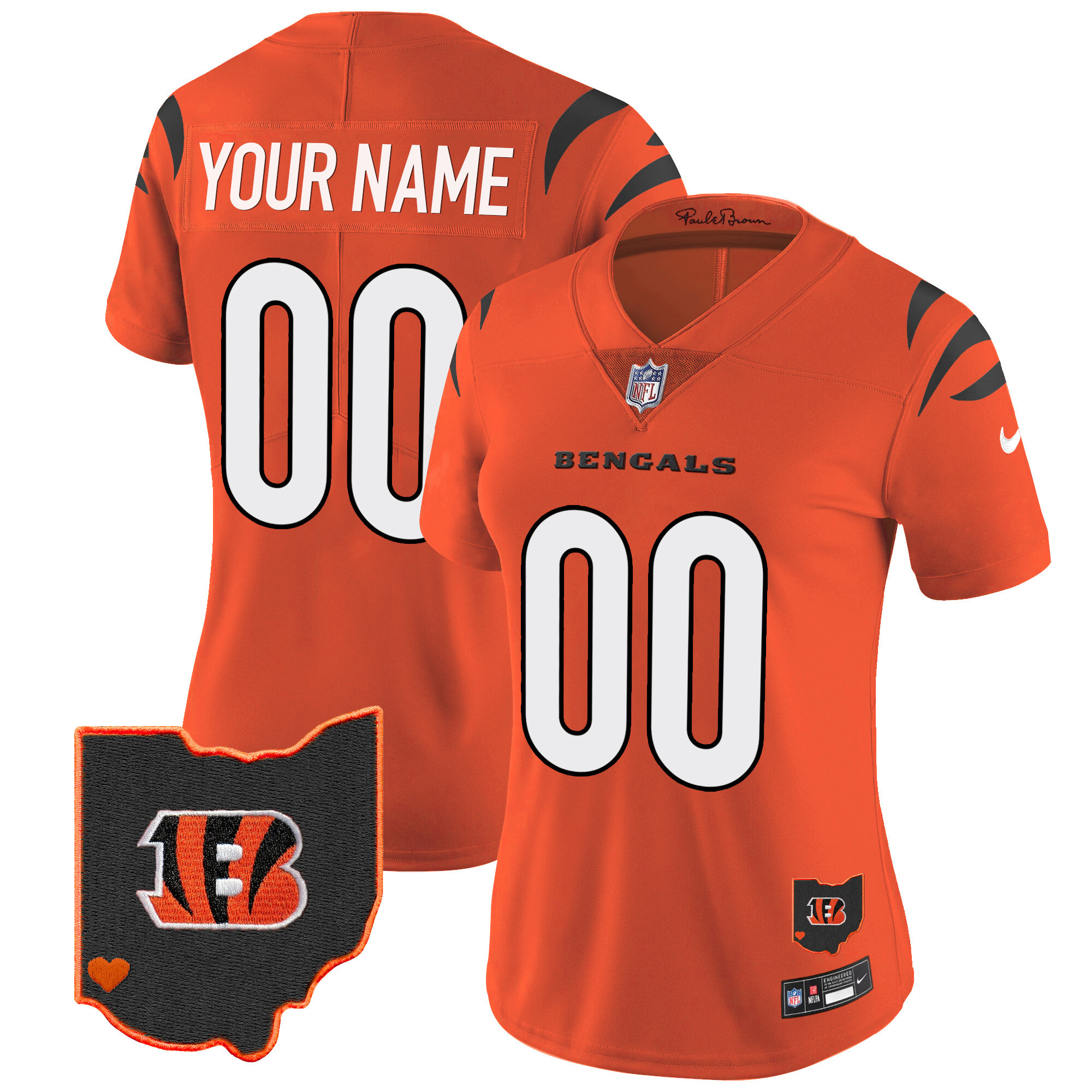 Cincinnati Bengals Ohio Patch Vapor Limited Custom Orange Jersey - All Stitched 