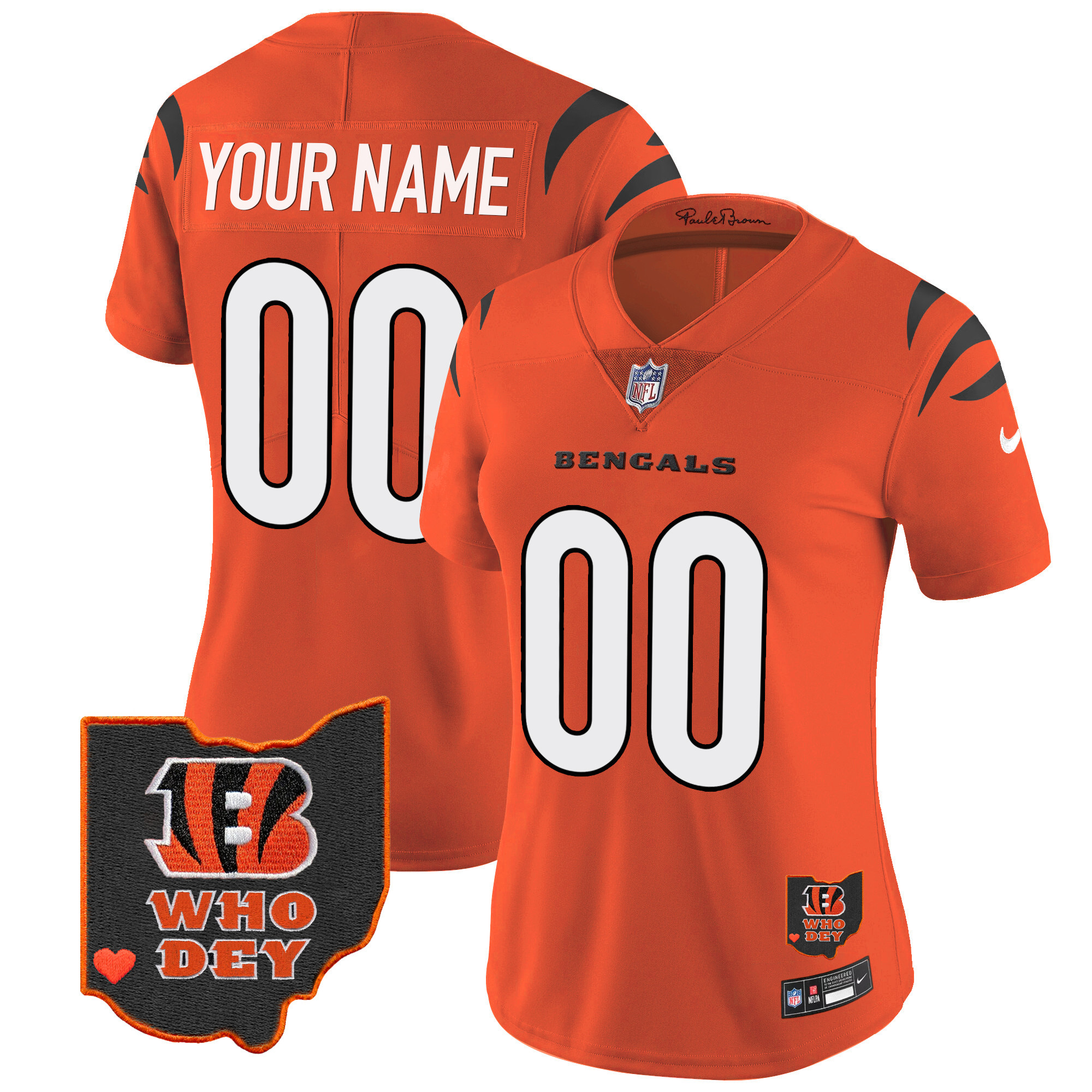 Cincinnati Bengals Ohio Patch Vapor Limited Custom Orange Jersey - All Stitched 