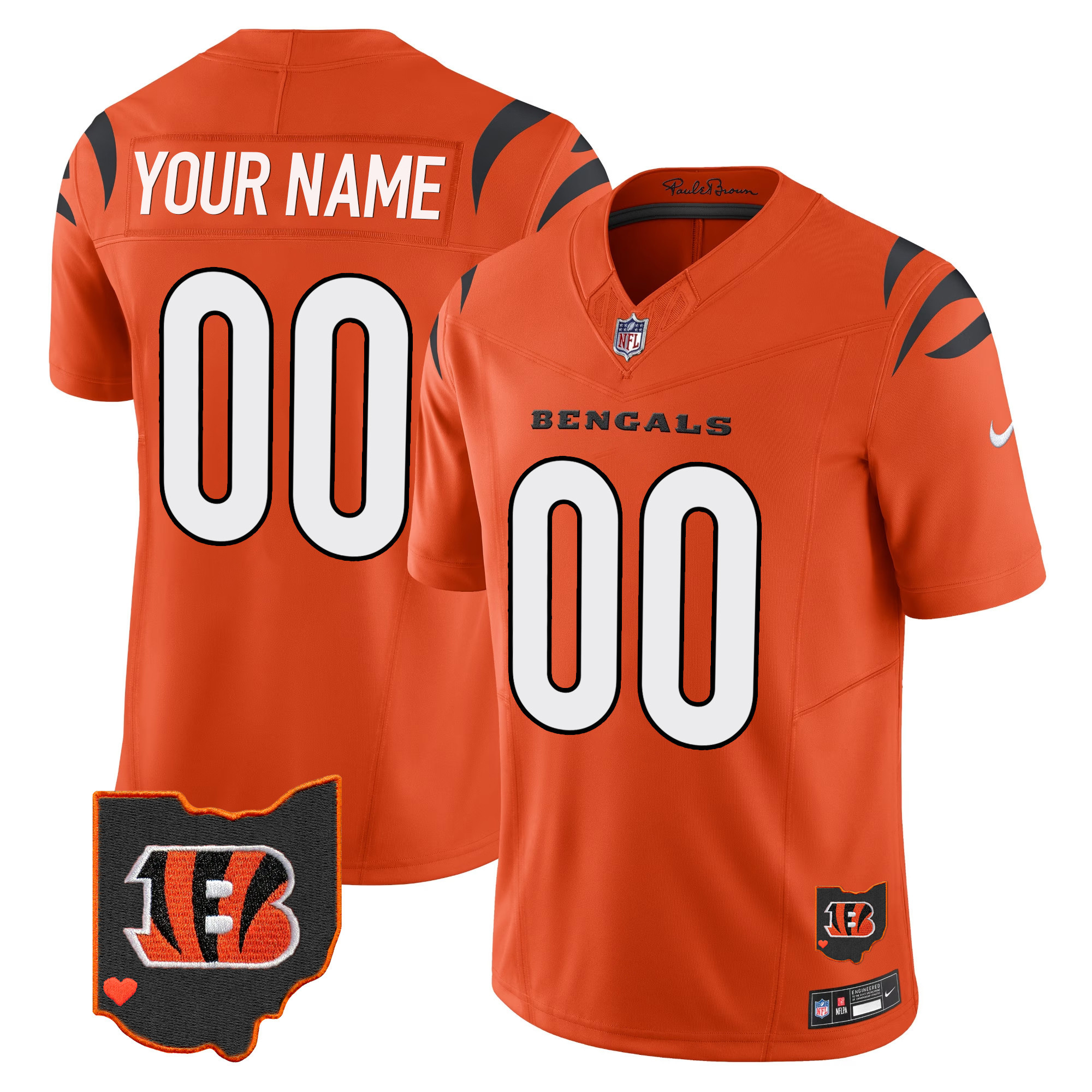 Cincinnati Bengals Ohio Patch Vapor Limited Custom Orange Jersey - All Stitched 