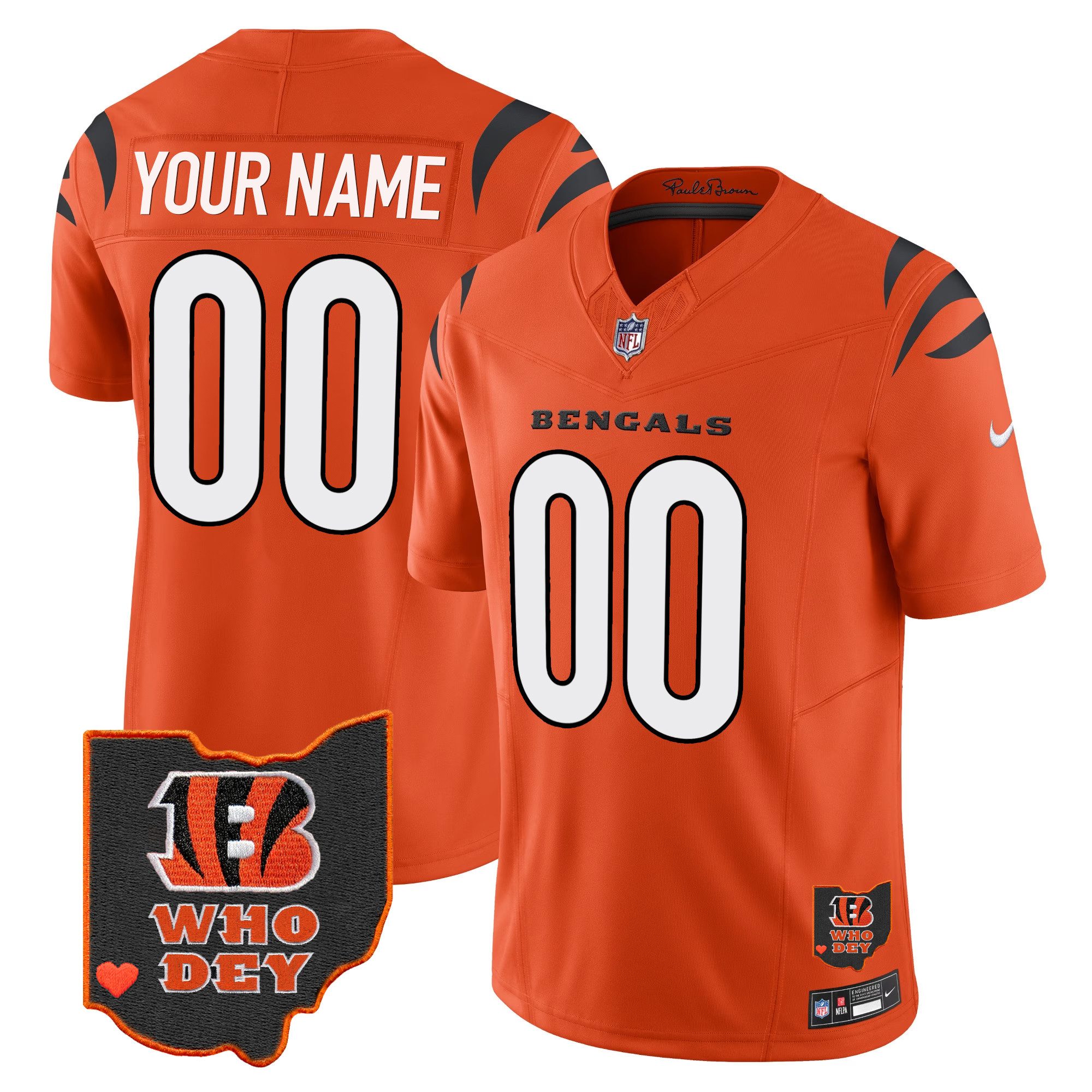 Cincinnati Bengals Ohio Patch Vapor Limited Custom Orange Jersey - All Stitched 