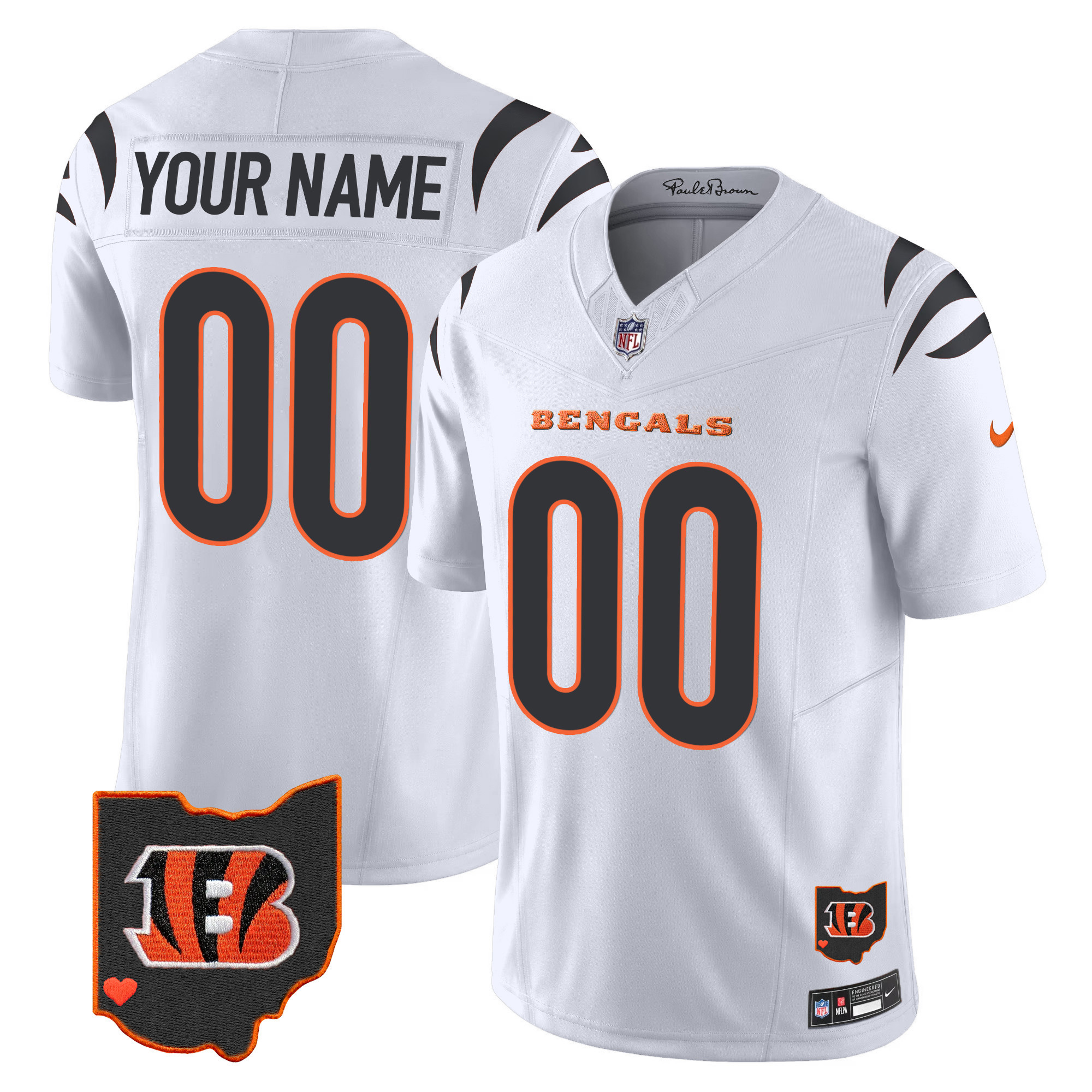 Cincinnati Bengals Ohio Patch Vapor Limited Custom White Jersey - All Stitched 