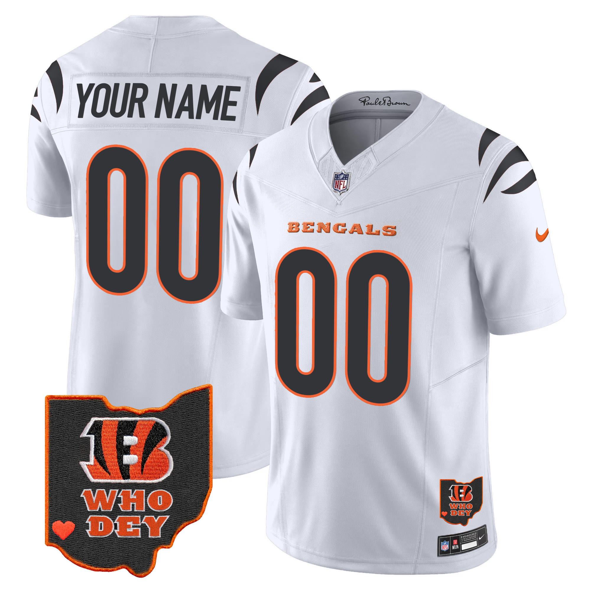 Cincinnati Bengals Ohio Patch Vapor Limited Custom White Jersey - All Stitched 