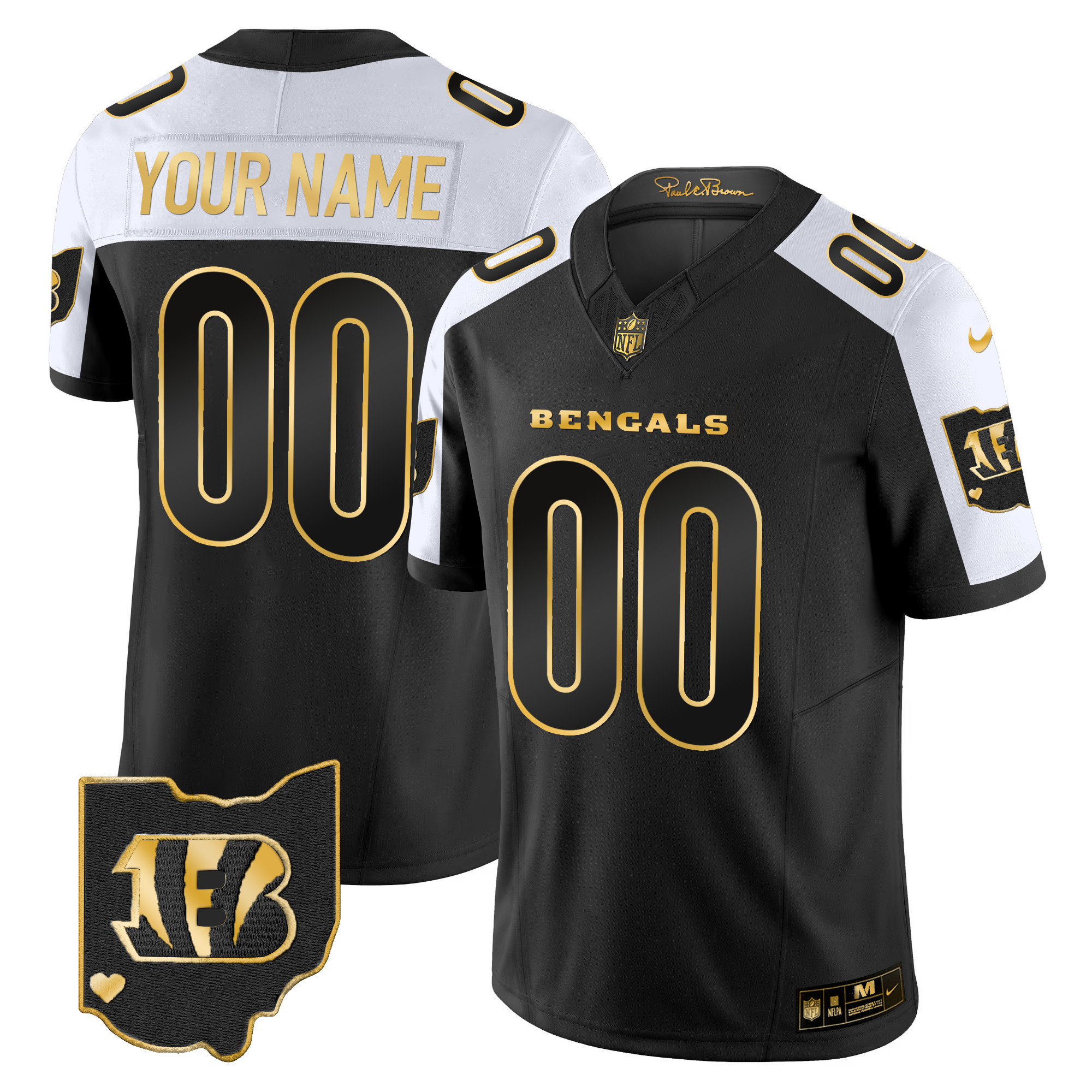 Cincinnati Bengals Ohio Patch Vapor Limited Gold Custom Alternate Jersey - All Stitched 