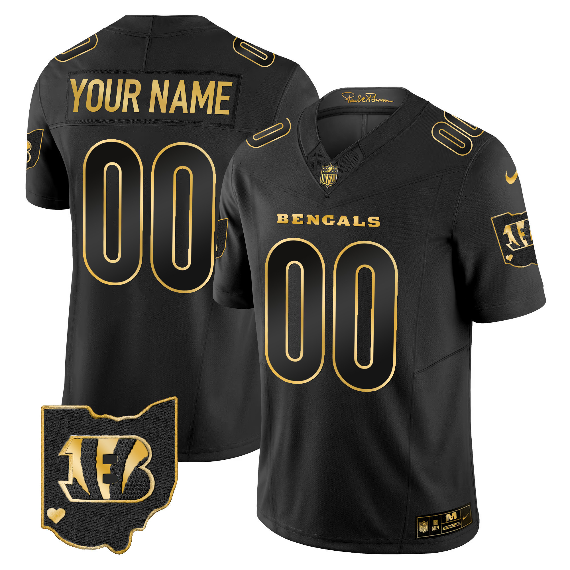 Cincinnati Bengals Ohio Patch Vapor Limited Gold Custom Black Gold Jersey - All Stitched 
