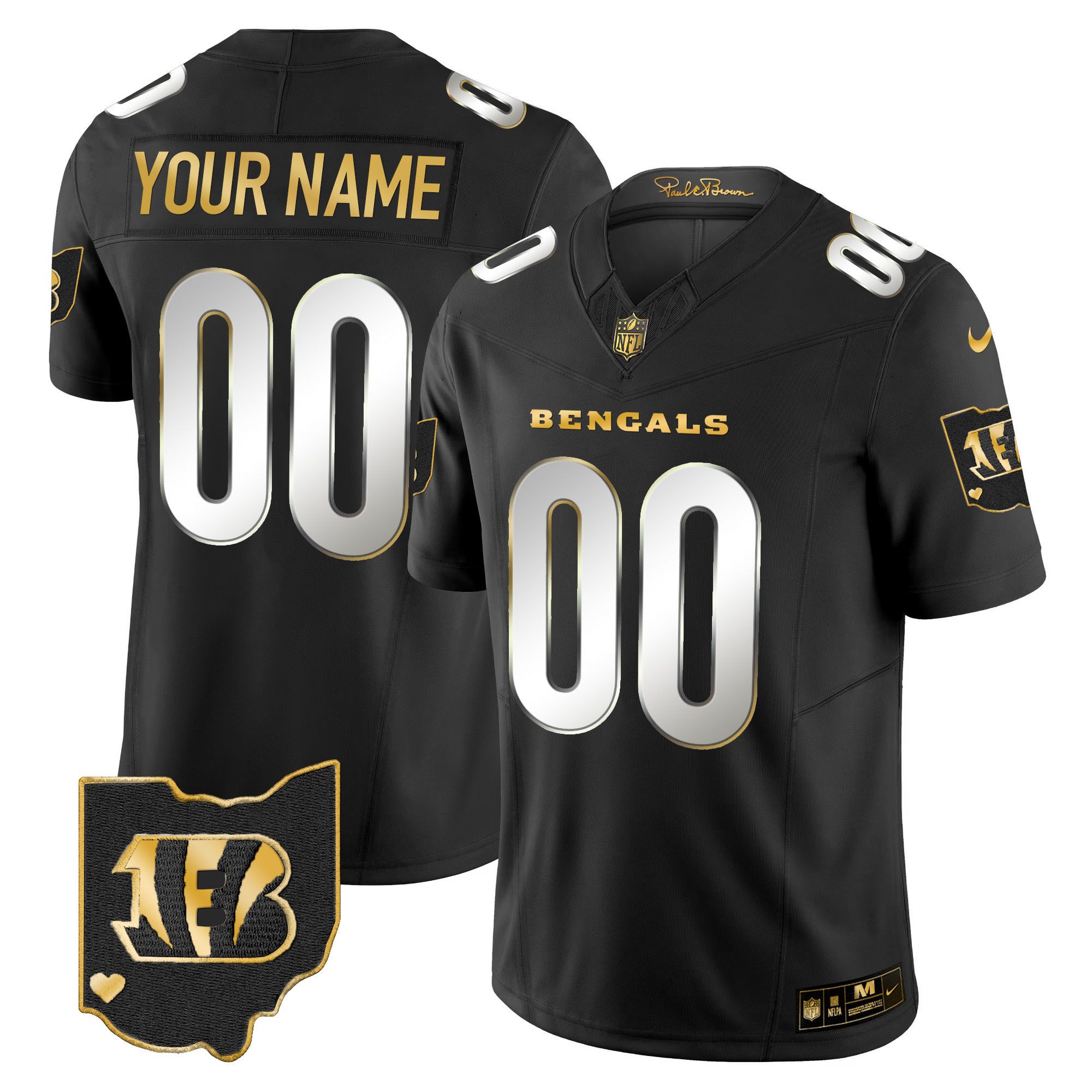 Cincinnati Bengals Ohio Patch Vapor Limited Gold Custom Black Limited Jersey - All Stitched 
