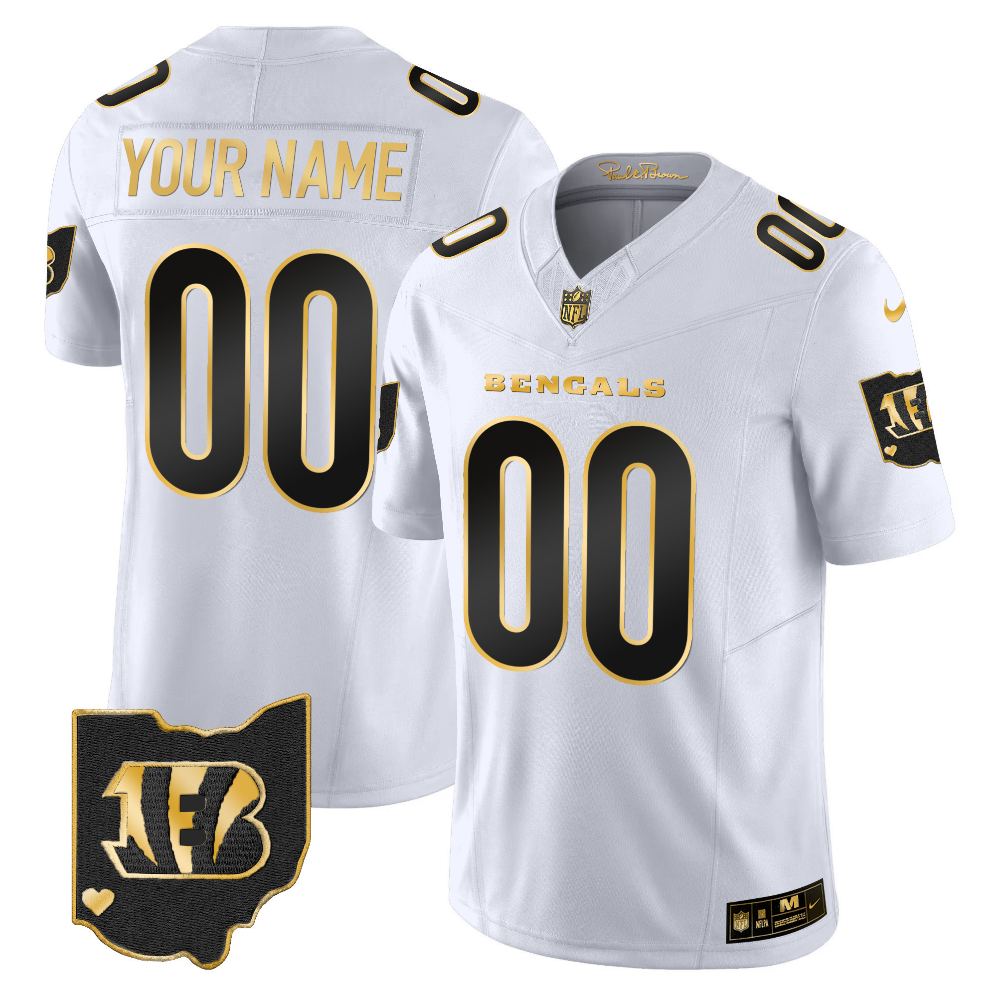 Cincinnati Bengals Ohio Patch Vapor Limited Gold Custom White Gold Jersey - All Stitched 