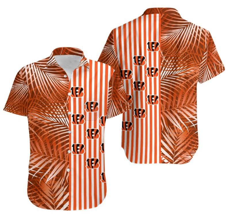Cincinnati Bengals Palm Leaves And Stripes Hawaiian Shirt