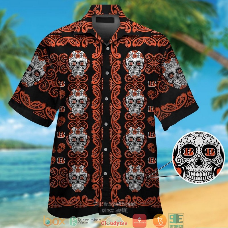Cincinnati Bengals Small Sugar Skull Hawaiian Shirt