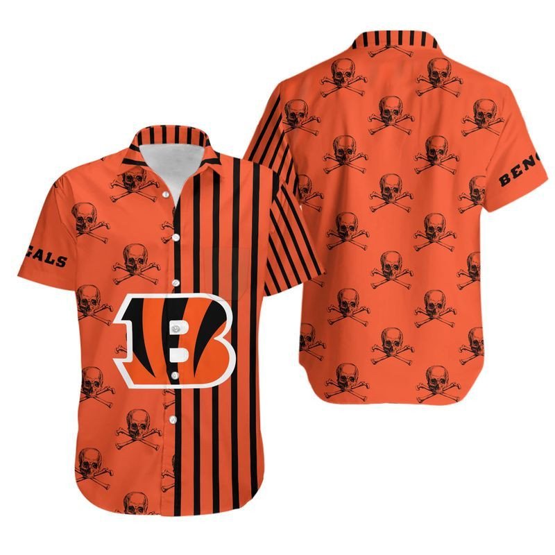 Cincinnati Bengals Stripes and Skull Hawaiian Shirt