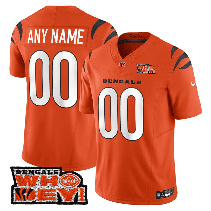 Cincinnati Bengals Who Dey Patch Custom Orange Jersey - All Stitched 