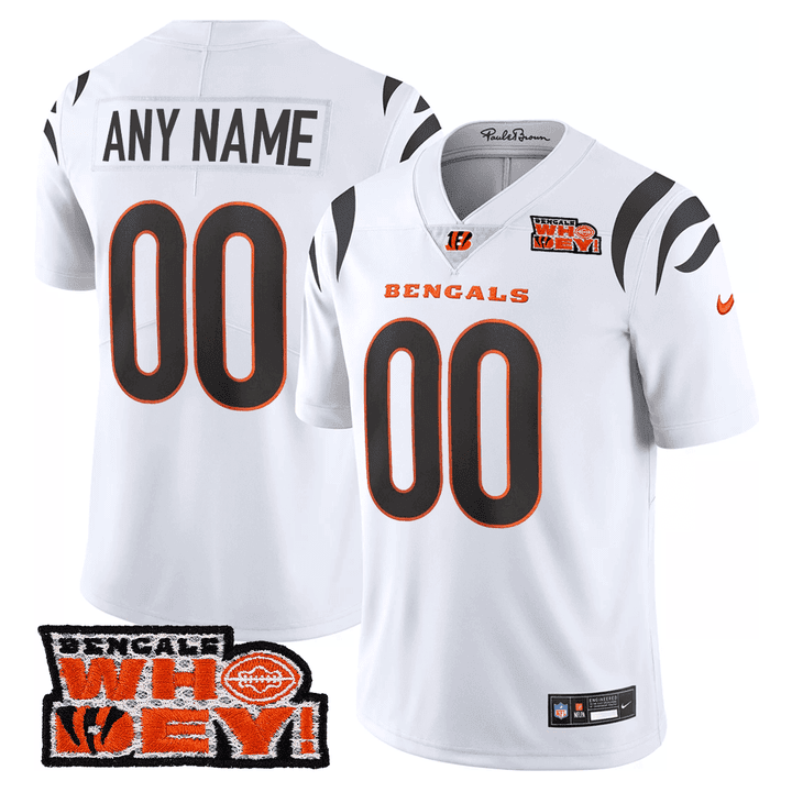 Cincinnati Bengals Who Dey Patch Custom White Jersey - All Stitched 