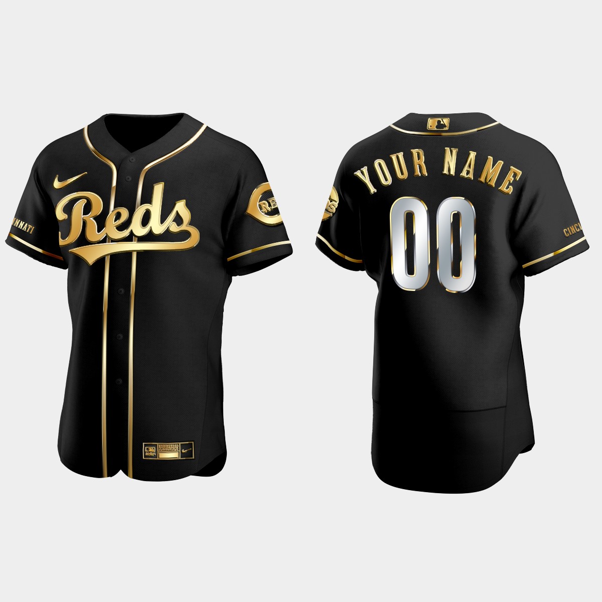 Cincinnati Reds #00 Custom Golden Edition Jersey – Black