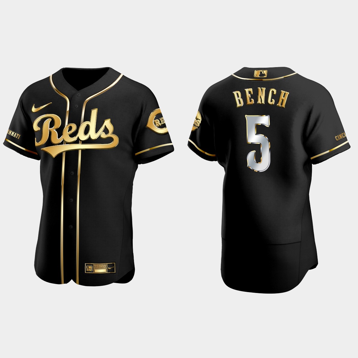 Cincinnati Reds #5 Johnny Bench Golden Edition Jersey – Black