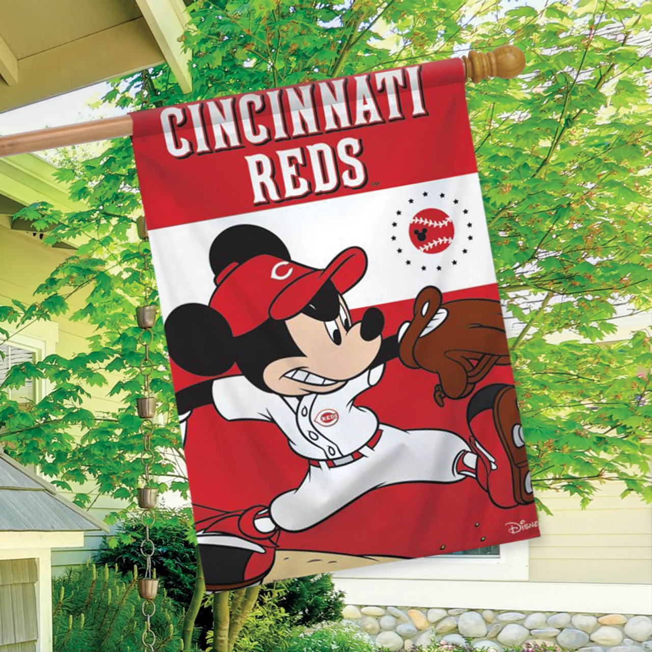 Cincinnati Reds MLB Mickey Mouse Baseball Garden Flag, House Flag