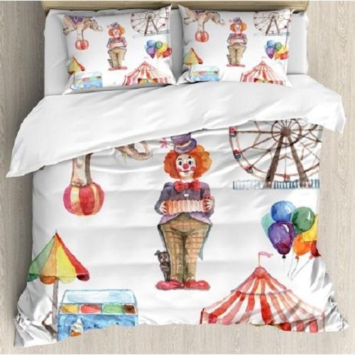 Circus Elements With Clown Elephant Balloons Duvet Cover Bedding Set