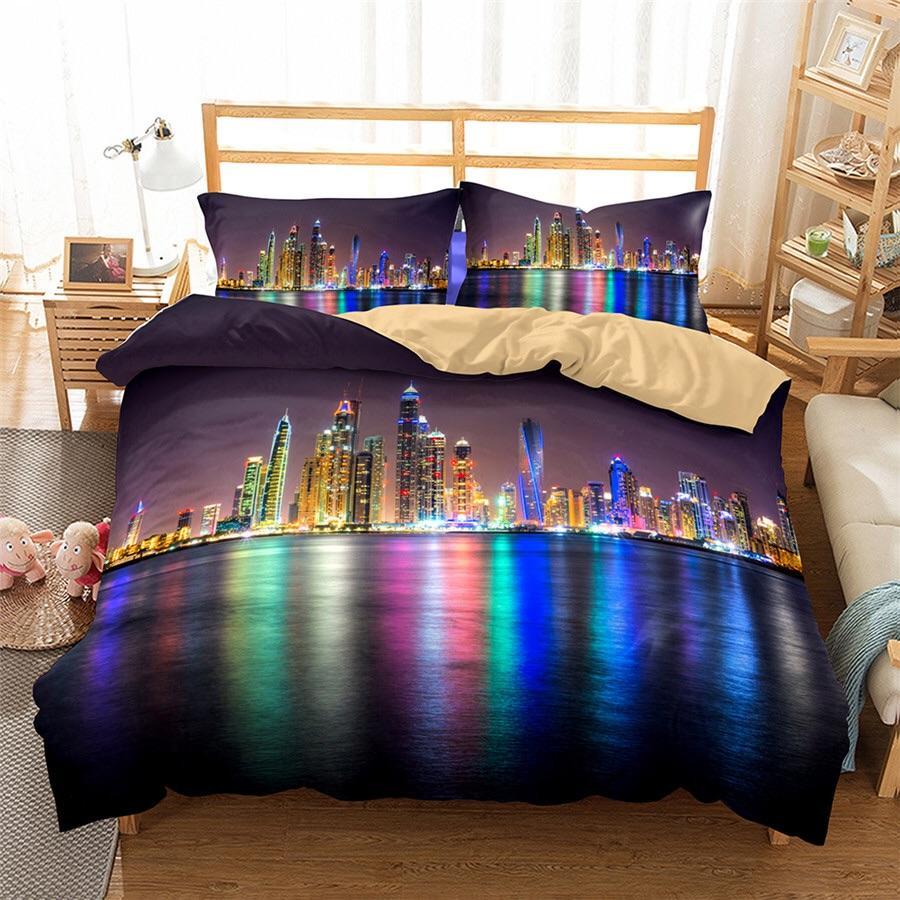 City Lights Over River 3D Customized Duvet Cover Bedding Set
