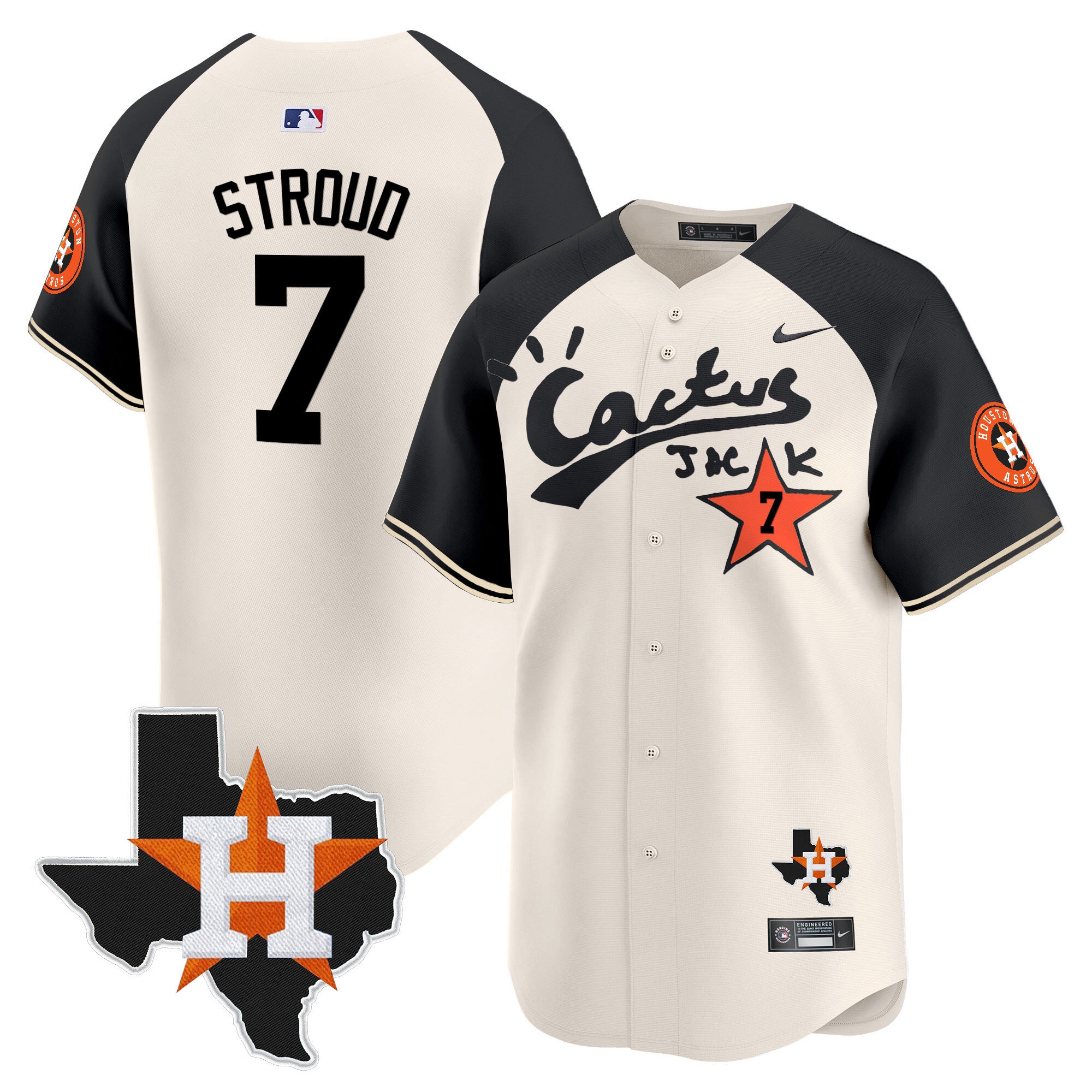 CJ Stroud Men's Cactus Jack Patch Vapor Premier Limited Cream Alternate Jersey - All Stitched