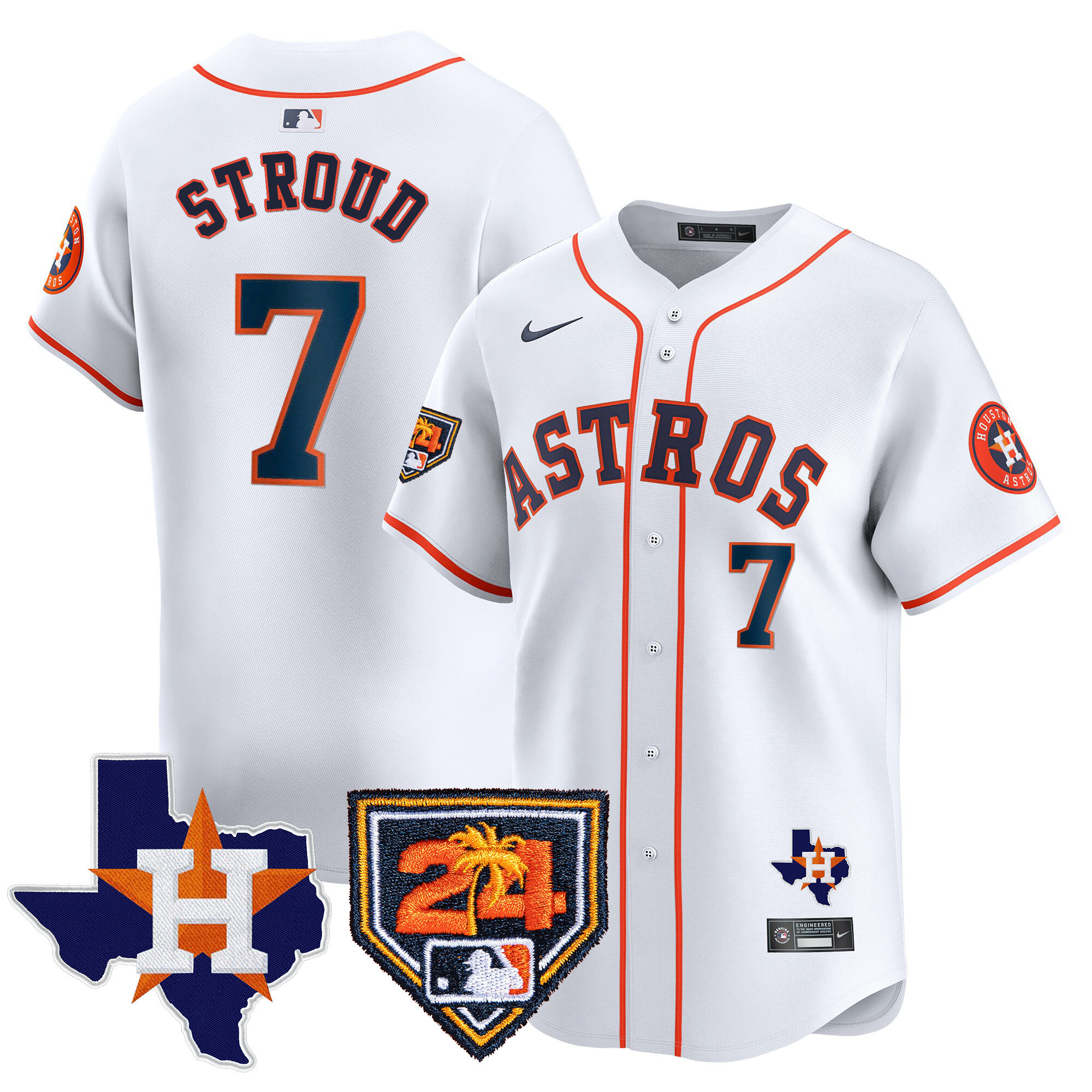 CJ Stroud Men's Houston Astros 2024 Spring Training & Texas Patch Vapor Premier Limited Home Jersey - All Stitched