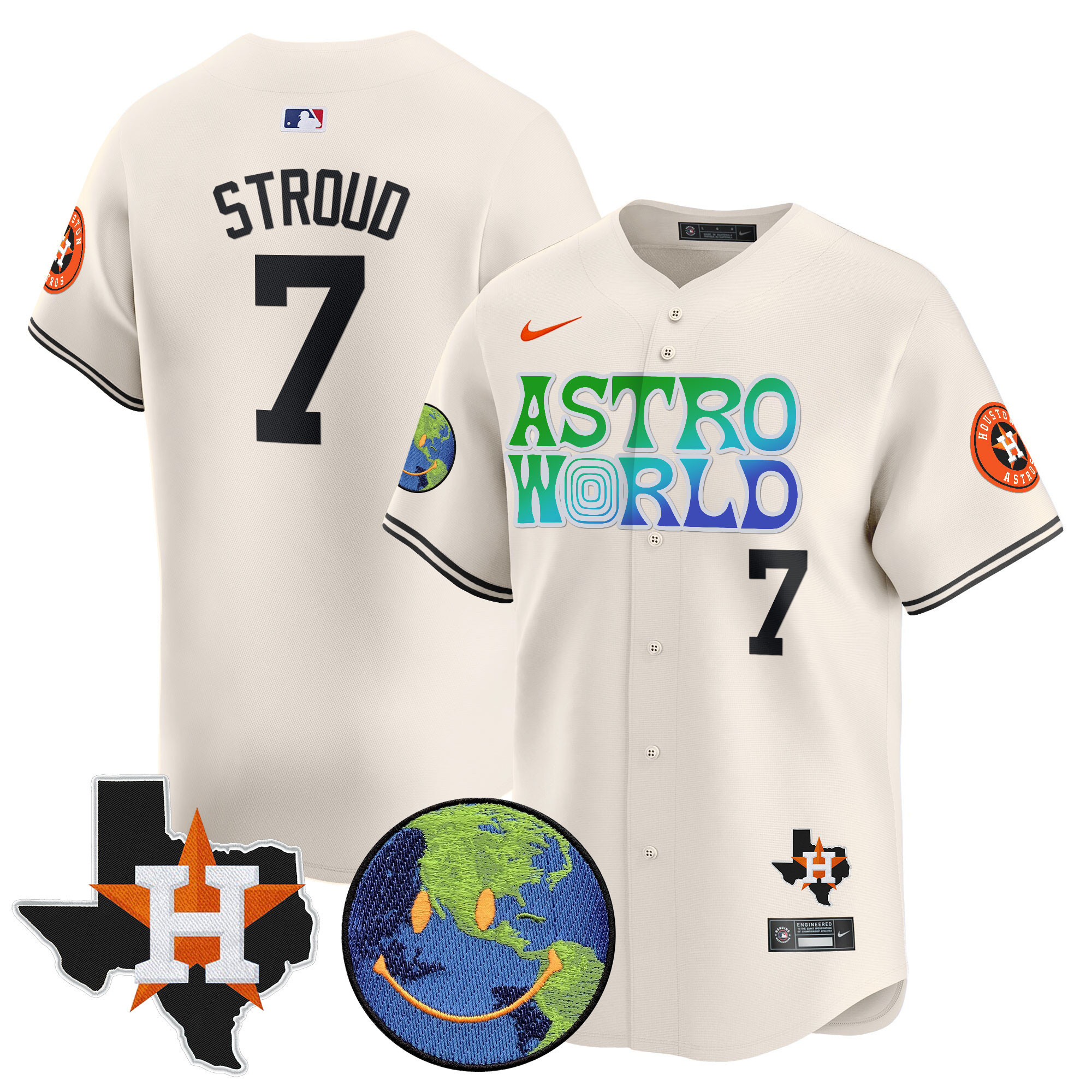 CJ Stroud Men's Houston Astros Cactus Jack Astro World Vapor Premier Limited Cream Jersey - All Stitched