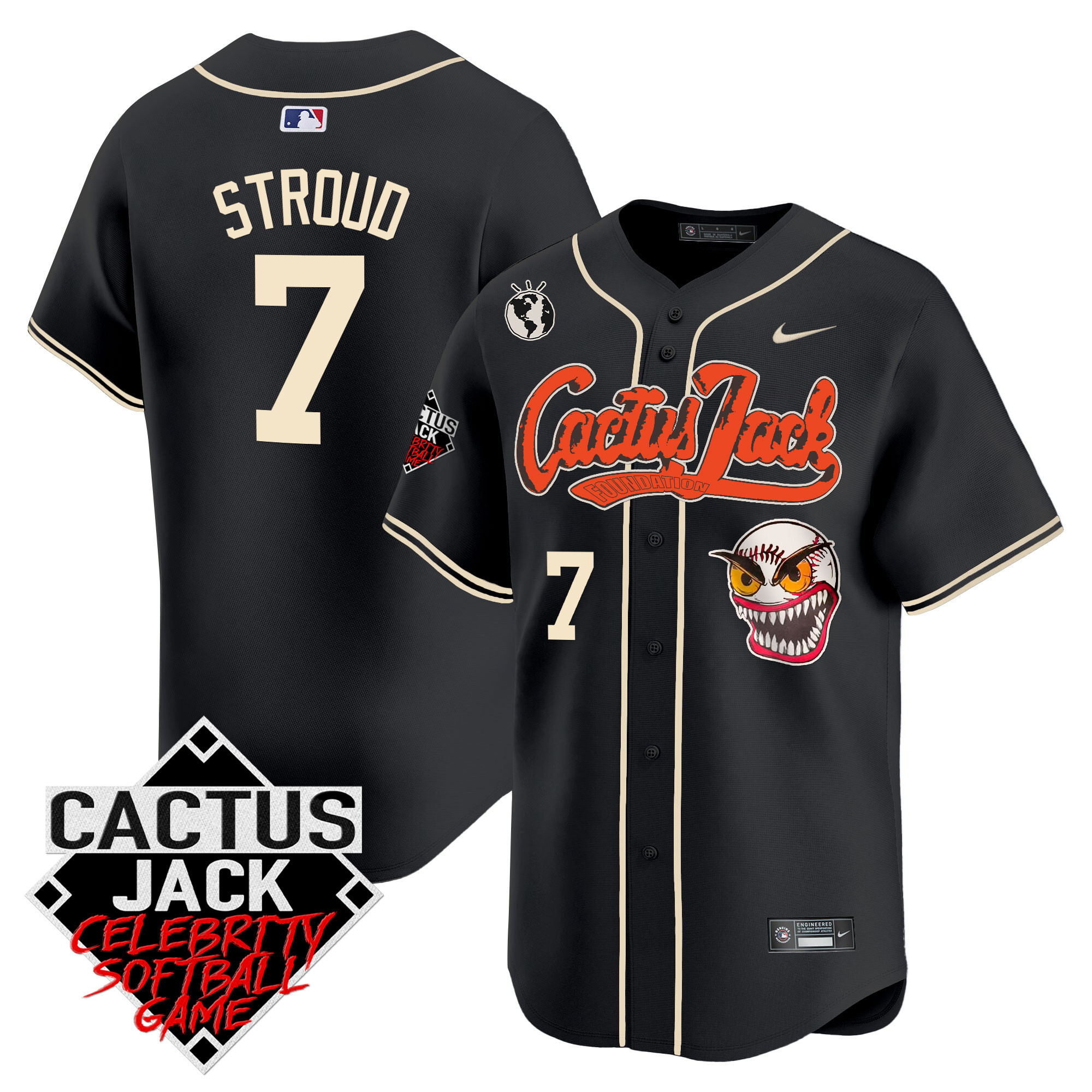 CJ Stroud Men's Houston Astros Cactus Jack Celebrity Softball Game Patch Vapor Premier Limited Black Jersey - All Stitched