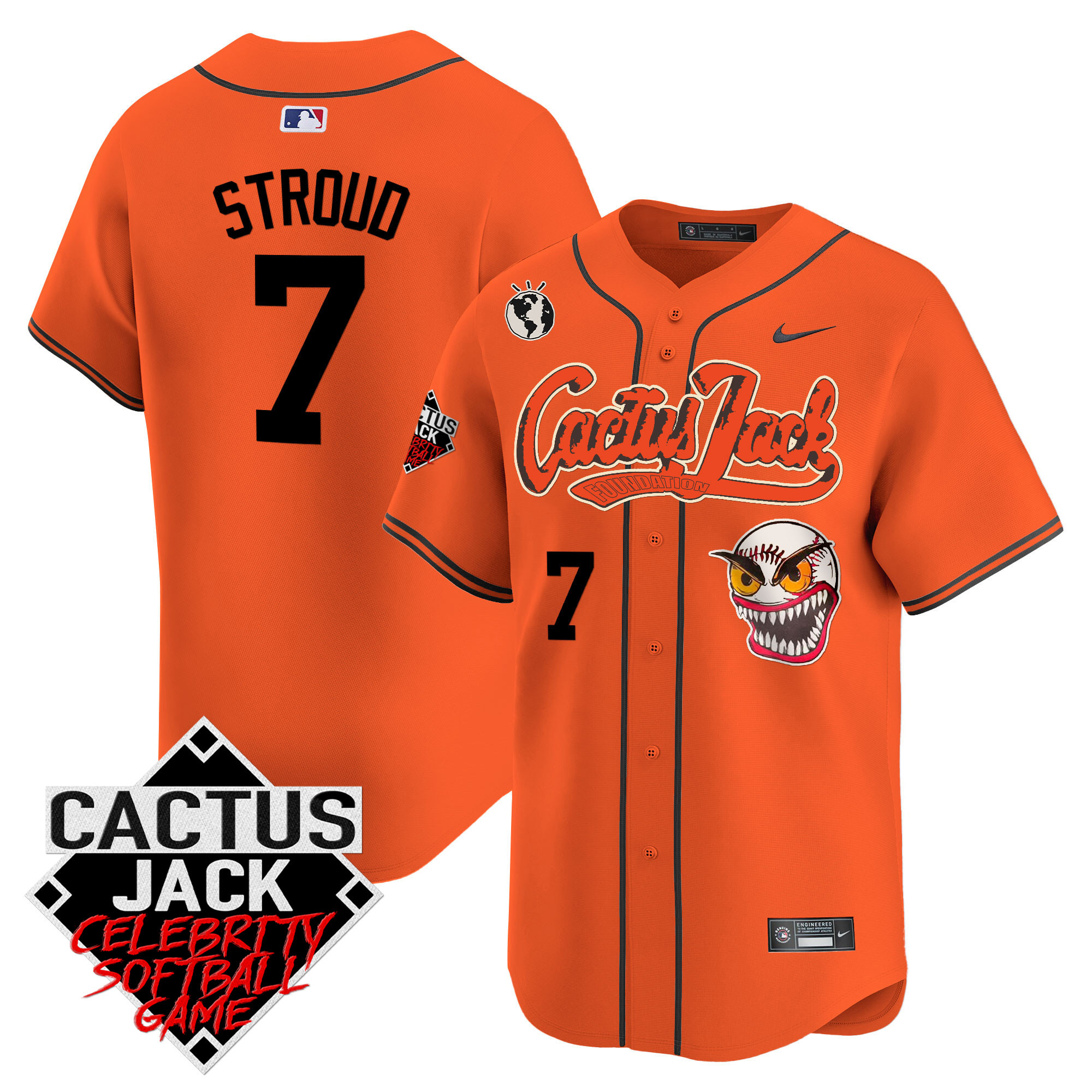 CJ Stroud Men's Houston Astros Cactus Jack Celebrity Softball Game Patch Vapor Premier Limited Orange Jersey - All Stitched