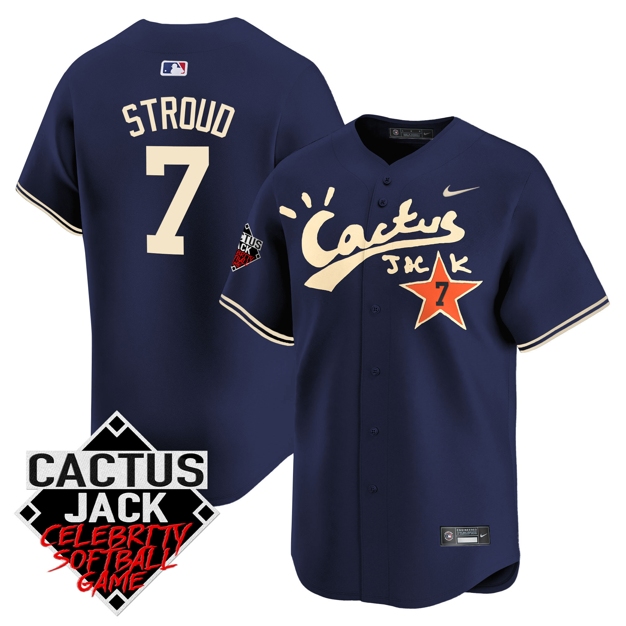 CJ Stroud Men's Houston Astros Cactus Jack Celebrity Softball Game Patch Vapor Premier Limited V2 Navy Jersey - All Stitched