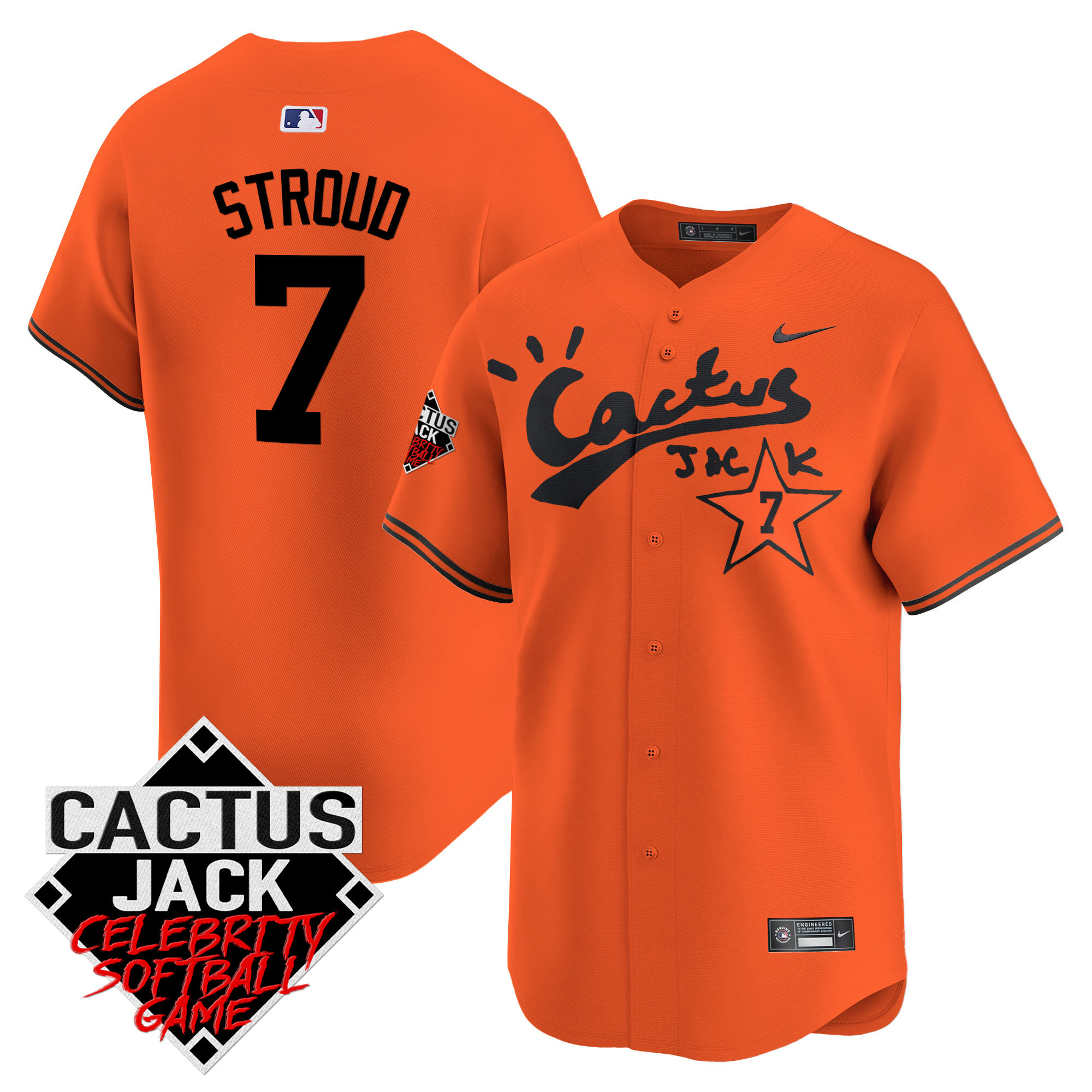 CJ Stroud Men's Houston Astros Cactus Jack Celebrity Softball Game Patch Vapor Premier Limited V2 Orange Jersey - All Stitched