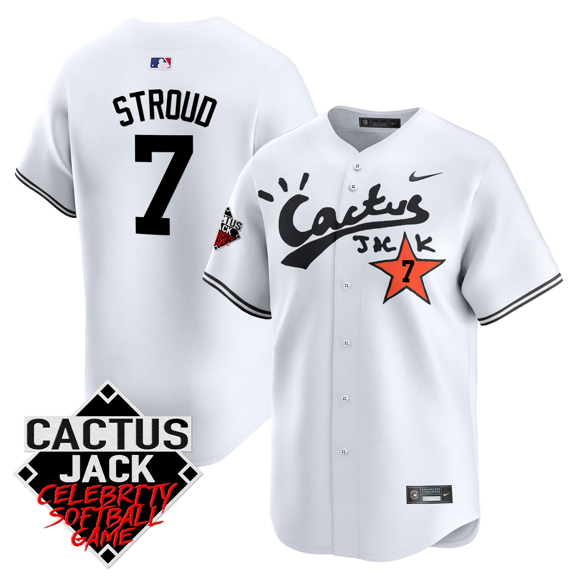 CJ Stroud Men's Houston Astros Cactus Jack Celebrity Softball Game Patch Vapor Premier Limited V2 White Jersey - All Stitched