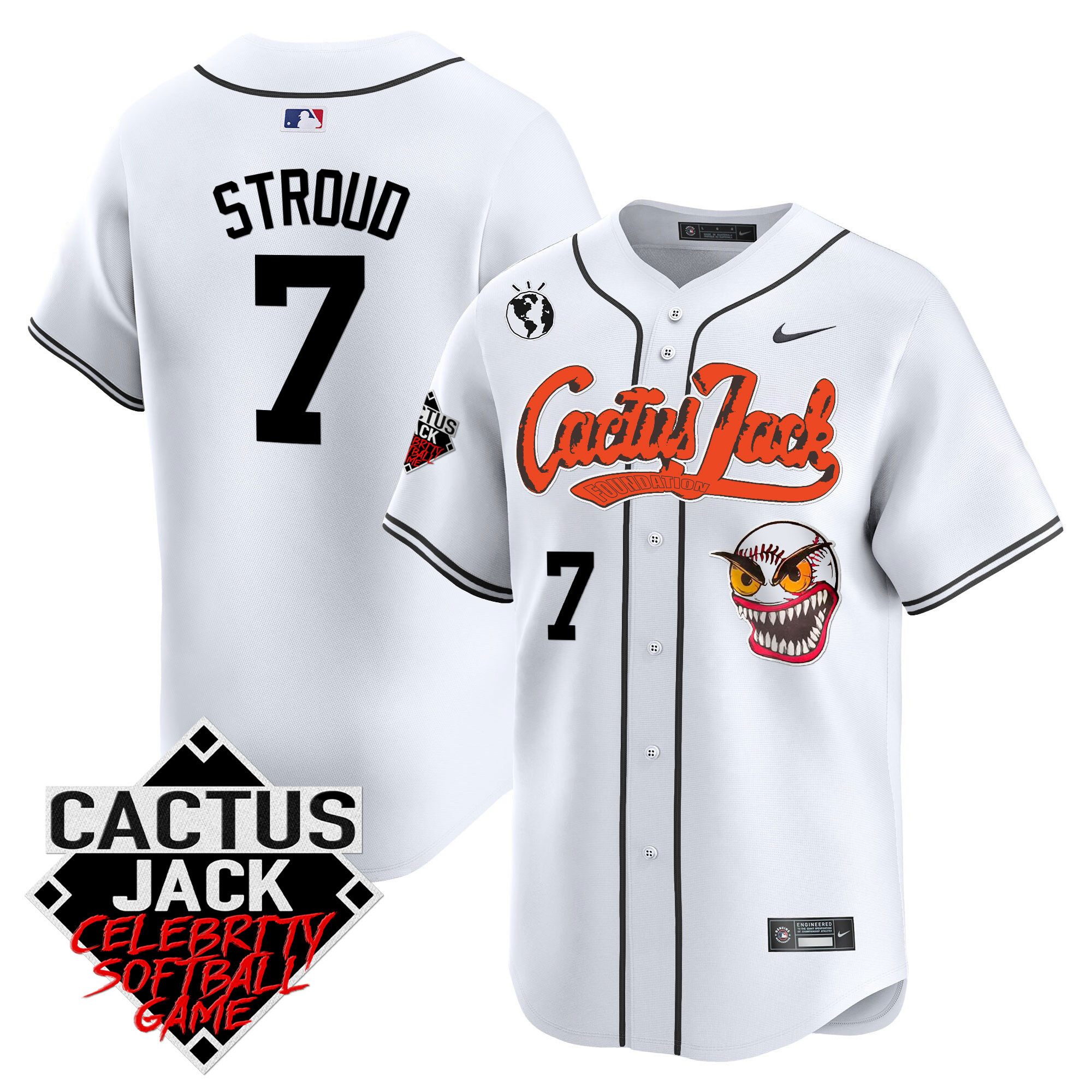CJ Stroud Men's Houston Astros Cactus Jack Celebrity Softball Game Patch Vapor Premier Limited White Jersey - All Stitched