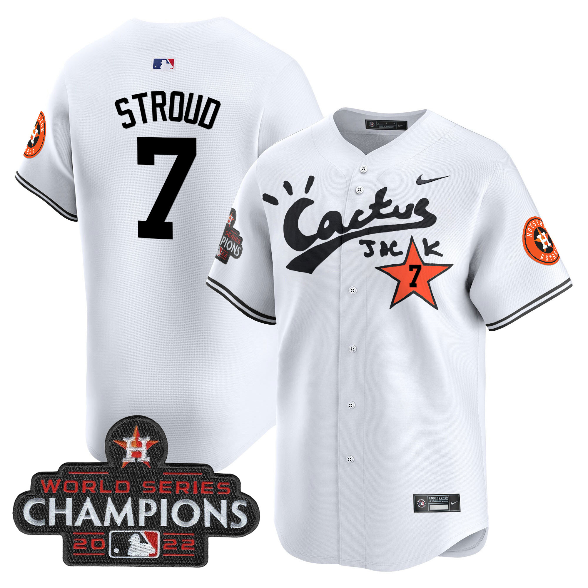 CJ Stroud Men's Houston Astros Cactus Jack Champions Patch Vapor Premier Limited White Jersey - All Stitched